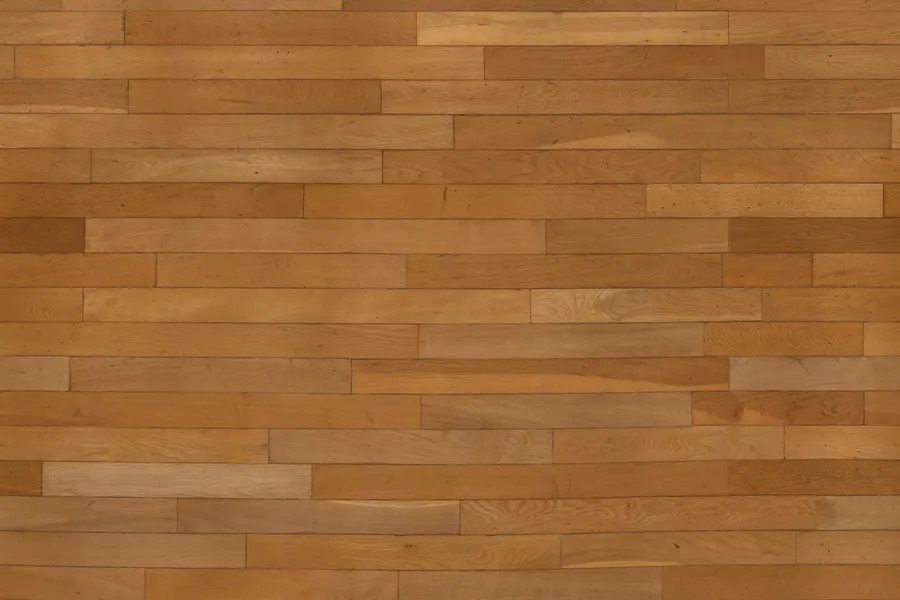 Parquet de taco corto en despiece irregular, tonos de roble mezclados